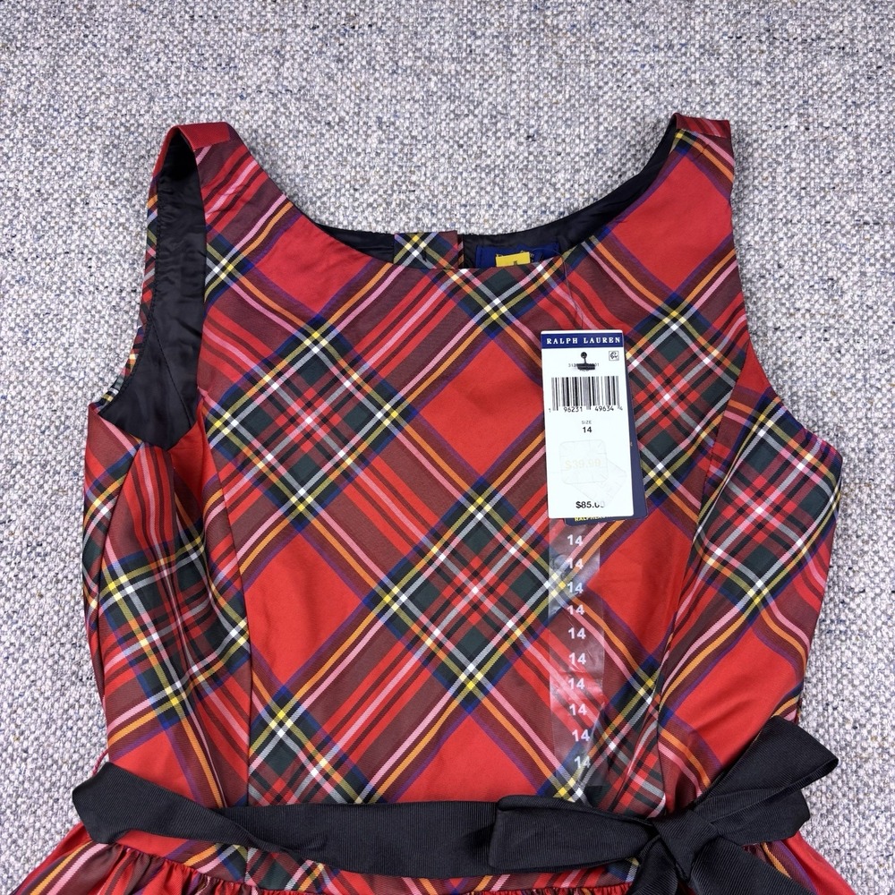 Polo Ralph Lauren Girls Dress Sz 14 Red Tartan Plaid Taffeta Holiday Lined Flare - Picture 2 of 5